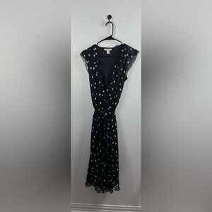 Intuition Women’s Black Cream polka-dots Silk Dress Ruffle Sleeveless V neck